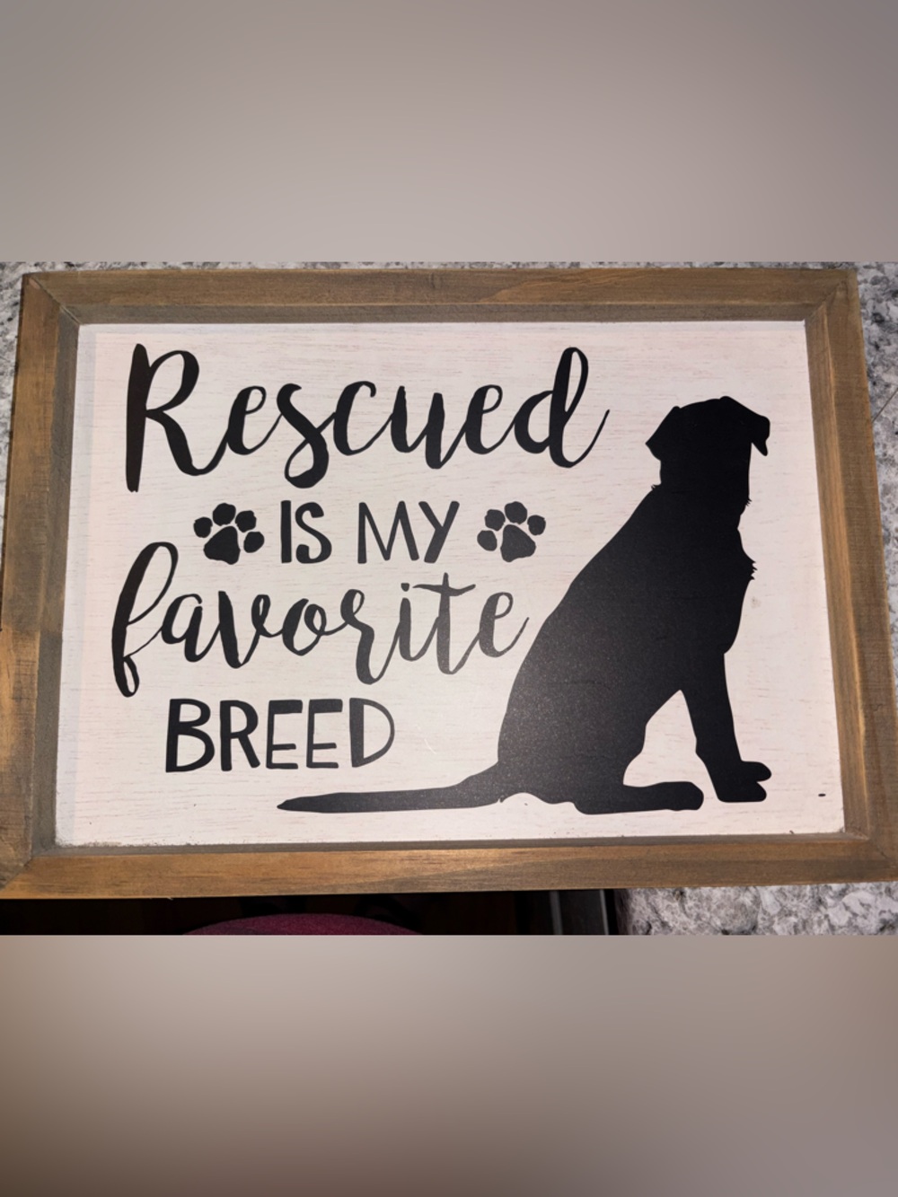 Hobby Lobby White and Black "Rescued Is My Favorite Breed" Framed Wall Sign